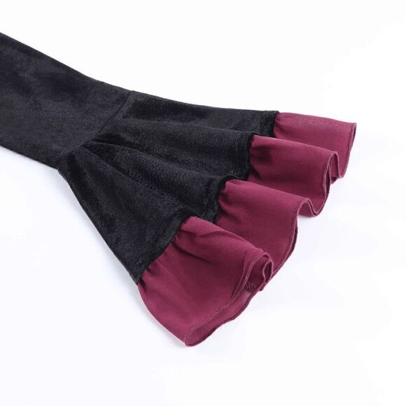 🖤 Goth Lace-Up Retro Black Velvet Long Flare Sleeve Steampunk Dress SIZE M NEW - Picture 10 of 15